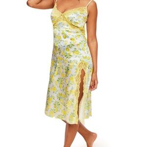 Adore Me Lemon Print Chemise with Lace - Yellow